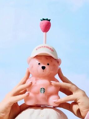 Starbucks Pink Bear Bottle with Strawberry Topper